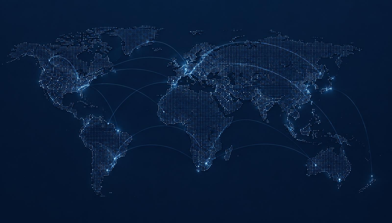 Abstract dotted world map with connecting network lines